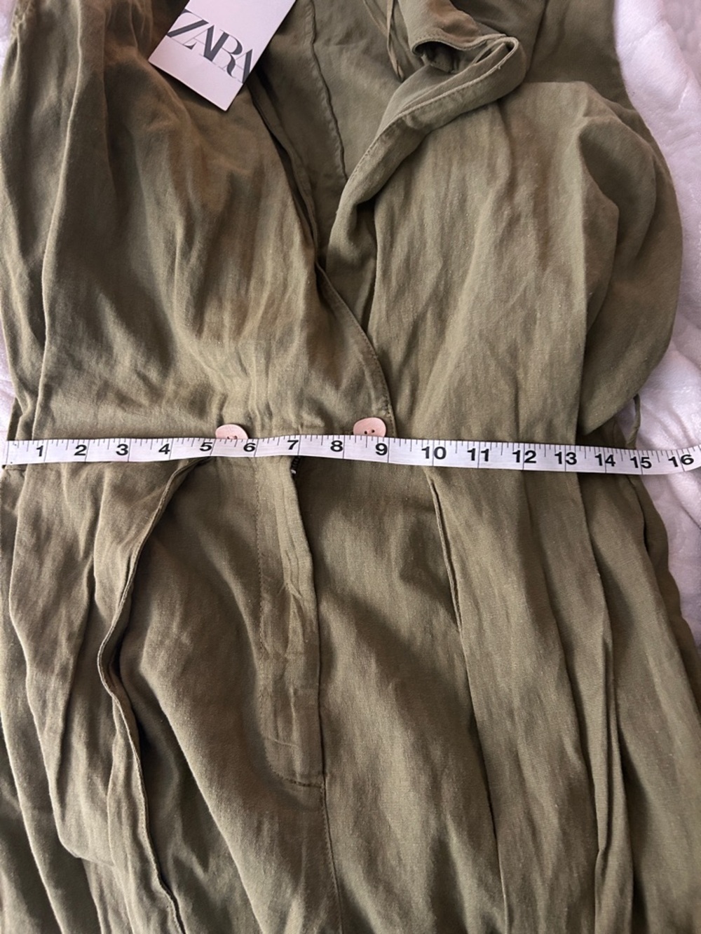 Zara Olive Green Linen Blend Knotted Jumpsuit - Picture 6 of 6